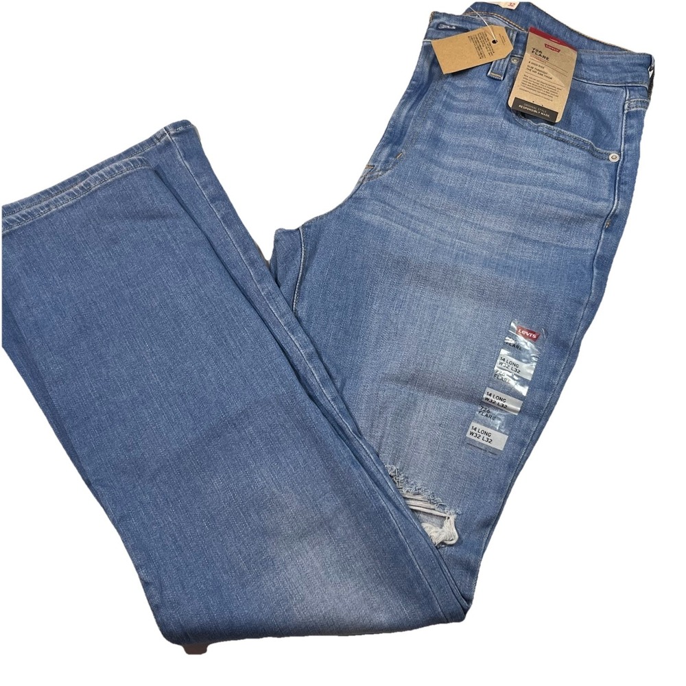 New Levis 726 Jeans Womens 32x32 Blue Flare Distressed Hypersoft High Rise Denim